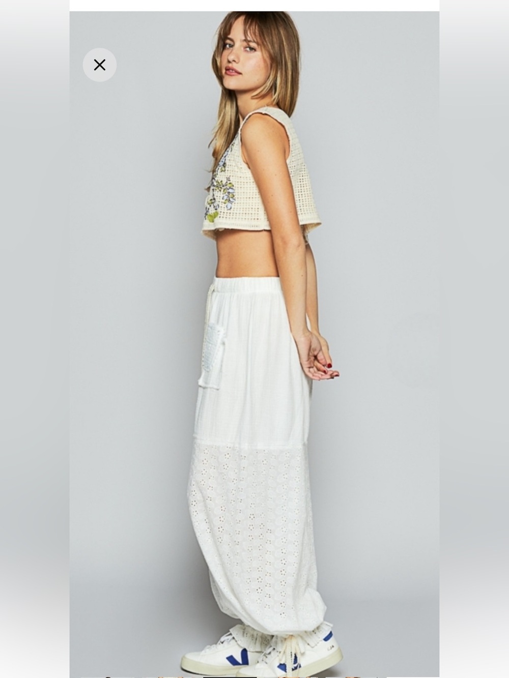 #127-0502 New POL White Eyelet Pants